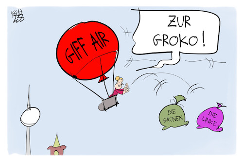 Cartoon: Groko in Berlin (medium) by Kostas Koufogiorgos tagged karikatur,koufogiorgos,froko,berlin,giffey,ballon,ballast,gruene,linke,karikatur,koufogiorgos,froko,berlin,giffey,ballon,ballast,gruene,linke