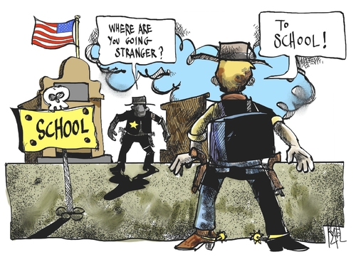 Cartoon: Guns in USA (medium) by Kostas Koufogiorgos tagged violence,guns,newtown,usa,safety,schools,law,murder,cartoon,koufogiorgos,violence,guns,newtown,usa,safety,schools,law,murder,cartoon,koufogiorgos