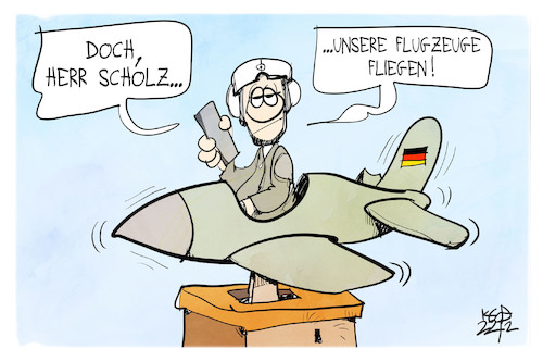 Cartoon: Gut ausgerüstete Bundeswehr (medium) by Kostas Koufogiorgos tagged karikatur,koufogiorgos,bundeswehr,flugzeug,spielzeug,soldat,militär,karikatur,koufogiorgos,bundeswehr,flugzeug,spielzeug,soldat,militär