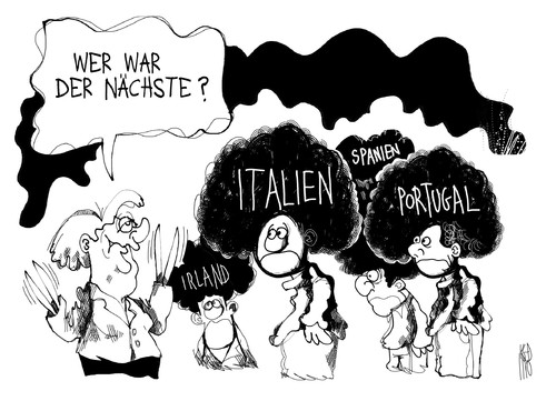 Cartoon: Haircut (medium) by Kostas Koufogiorgos tagged europa,deutschland,rolle,europe,role,leading,germany,krise,euro,führungsrolle,leadership,crisis,zeit,führungsanspruch,portugal,italien,irland,spanien,friseur,schnitt,eu,gipfel,bruessel,waehrung,schulden,wirtschaft,karikatur,kostas,koufogiorgos,griechenland,merkel,schuldenschnitt,portugal,italien,spanien,irland,friseur,schnitt,gipfel,eu