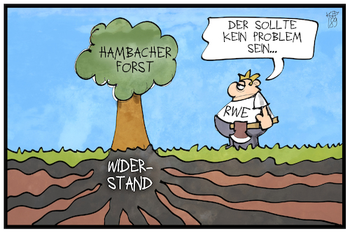 Cartoon: Hambacher Forst (medium) by Kostas Koufogiorgos tagged karikatur,koufogiorgos,illustration,cartoon,hambi,hambacher,forst,widerstand,wurzel,rwe,energie,wirtschaft,fällen,axt,braunkohle,baum,karikatur,koufogiorgos,illustration,cartoon,hambi,hambacher,forst,widerstand,wurzel,rwe,energie,wirtschaft,fällen,axt,braunkohle,baum