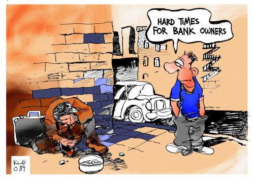 Cartoon: Hard times for bank owners (medium) by Kostas Koufogiorgos tagged krise,finanzkrise,finanzen,banken,bank,geld,bankensterben,aussterben,fusion,wirtschaftskrise,wirtschaft,kredite,kredit,wall street,friedhof,finanzmarkt,lehman brothers,finanzinstitut,institut,bank of america,deutsche bank,credit suisse,ubs,barclays,morgan stanley,citibank,goldman sachs,jpmorgan,merrill lynch,hilfe,sterben,untergang,katastrophe,notenbank,usa,wall,street,lehman,brothers,of,america,deutsche,credit,suisse,morgan,stanley,goldman,sachs,merrill,lynch,pleite,zentralbank,rezession,konkurs,bankrott