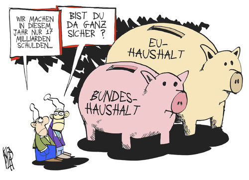 Cartoon: Haushaltsplanung (medium) by Kostas Koufogiorgos tagged bundestag,haushalt,eu,sparschwein,geld,michel,schulden,wirtschaft,karikatur,kostas,koufogiorgos,bundestag,haushalt,eu,sparschwein,geld,michel,schulden,wirtschaft,karikatur,kostas,koufogiorgos