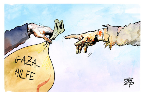 Cartoon: Hilfe für Gaza (medium) by Kostas Koufogiorgos tagged karikatur,koufogiorgos,gaza,hilfe,michelangelo,karikatur,koufogiorgos,gaza,hilfe,michelangelo