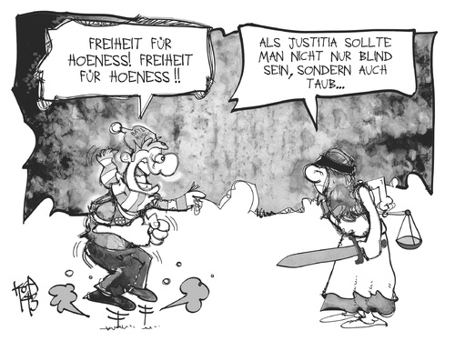 Cartoon: Hoeneß-Prozess (medium) by Kostas Koufogiorgos tagged illustration,karikatur,cartoon,koufogiorgos,hoeneß,bayern,münchen,fussball,fan,justitia,prozess,gericht,steuerhinterziehung,blind,taub,gerechtigkeit,sport,illustration,karikatur,cartoon,koufogiorgos,hoeneß,bayern,münchen,fussball,fan,justitia,prozess,gericht,steuerhinterziehung,blind,taub,gerechtigkeit,sport