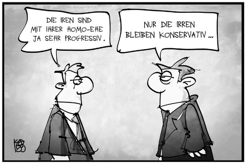 Cartoon: Homo-Ehe (medium) by Kostas Koufogiorgos tagged karikatur,koufogiorgos,illustration,cartoon,irland,ire,irre,referendum,homo,ehe,abstimmung,gleichgeschlechtlich,homosexuell,progressiv,konservativ,karikatur,koufogiorgos,illustration,cartoon,irland,ire,irre,referendum,homo,ehe,abstimmung,gleichgeschlechtlich,homosexuell,progressiv,konservativ