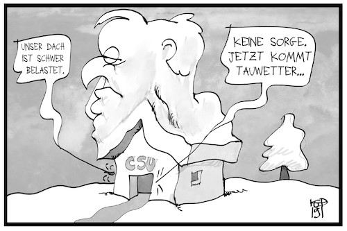 Cartoon: Horst Seehofer (medium) by Kostas Koufogiorgos tagged karikatur,koufogiorgos,illustration,cartoon,csu,vorsitz,seehofer,schnee,dach,last,partei,politik,personalie,amt,karikatur,koufogiorgos,illustration,cartoon,csu,vorsitz,seehofer,schnee,dach,last,partei,politik,personalie,amt