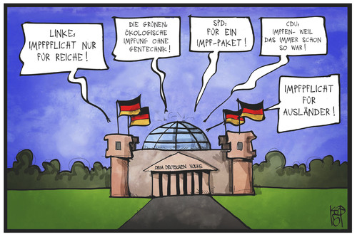 Cartoon: Impfpflicht (medium) by Kostas Koufogiorgos tagged karikatur,koufogiorgos,illustration,cartoon,bundestag,reichstag,politik,partei,spd,linke,grüne,cdu,csu,impfen,impfpflicht,gesundheit,krankheit,debatte,kinderkrankheit,masern,karikatur,koufogiorgos,illustration,cartoon,bundestag,reichstag,politik,partei,spd,linke,grüne,cdu,csu,impfen,impfpflicht,gesundheit,krankheit,debatte,kinderkrankheit,masern