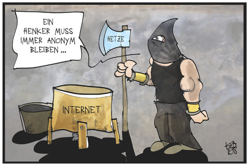 Cartoon: Internethetze (medium) by Kostas Koufogiorgos tagged karikatur,koufogiorgos,illustration,cartoon,internet,hetze,hass,parole,anonym,anonymität,henker,scharfrichter,rechtsextremismus,rechtsradikal,karikatur,koufogiorgos,illustration,cartoon,internet,hetze,hass,parole,anonym,anonymität,henker,scharfrichter,rechtsextremismus,rechtsradikal