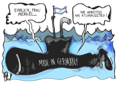 Cartoon: Israel (medium) by Kostas Koufogiorgos tagged israel,deutschland,made,in,germany,merkel,uboot,atomwaffen,nuklear,rakete,atomausstieg,karikatur,kostas,koufogiorgos,israel,deutschland,uboot,atomwaffen,nuklear,rakete,atomausstieg,samson