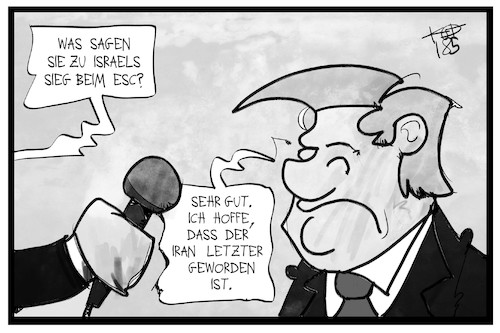 Cartoon: Israel und Iran (medium) by Kostas Koufogiorgos tagged karikatur,koufogiorgos,illustration,cartoon,iran,israel,esc,eurovision,song,contest,trump,interview,medien,reporter,journalist,bildung,europa,musik,wettbewerb,karikatur,koufogiorgos,illustration,cartoon,iran,israel,esc,eurovision,song,contest,trump,interview,medien,reporter,journalist,bildung,europa,musik,wettbewerb