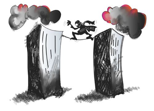 Cartoon: Jahrestag 11. September (medium) by Kostas Koufogiorgos tagged koufogiorgos,kostas,karikatur,tuerme,jahrestag,anschlag,terrorismus,center,trade,world,towers,twin,wtc,september11,11,terror,usa,amerika,world trade center,twintowers,flugzeug,september,obama,krieg,protest,terrorismus,world,trade,center,11 september,11