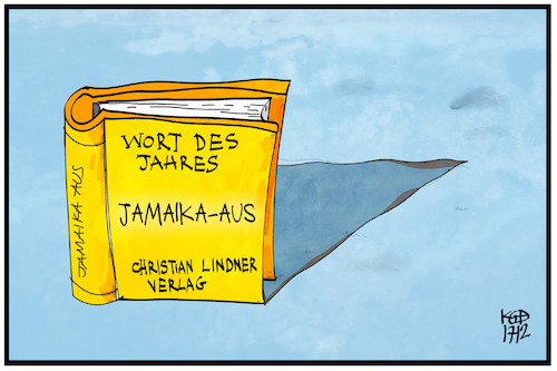 Cartoon: Jamaika-Aus (medium) by Kostas Koufogiorgos tagged karikatur,koufogiorgos,illustration,cartoon,jamaika,wort,des,jahres,lindner,verlag,buch,literatur,politik,sondierung,partei,fdp,karikatur,koufogiorgos,illustration,cartoon,jamaika,wort,des,jahres,lindner,verlag,buch,literatur,politik,sondierung,partei,fdp