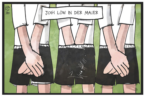 Cartoon: Jogi Löw (medium) by Kostas Koufogiorgos tagged karikatur,koufogiorgos,illustration,cartoon,jogi,löw,bundestrainer,hose,eier,mauer,fussball,trainer,benehmen,karikatur,koufogiorgos,illustration,cartoon,jogi,löw,bundestrainer,hose,eier,mauer,fussball,trainer,benehmen