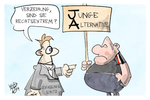 Cartoon: Junge Alternative (medium) by Kostas Koufogiorgos tagged karikatur,koufogiorgos,ja,afd,rechtsextrem,neonazi,verfassungsschutz,karikatur,koufogiorgos,ja,afd,rechtsextrem,neonazi,verfassungsschutz