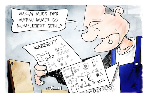 Cartoon: Kabinettsbildung (medium) by Kostas Koufogiorgos tagged karikatur,koufogiorgos,illustration,cartoon,diy,kabinett,montage,aufbauanleitung,scholz,regierungsbildung,ampel,koalition,karikatur,koufogiorgos,illustration,cartoon,diy,kabinett,montage,aufbauanleitung,scholz,regierungsbildung,ampel,koalition