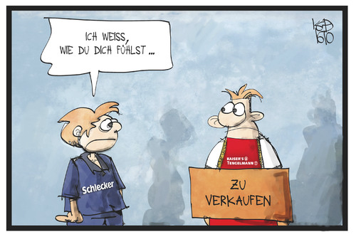 Cartoon: Kaisers Tengelmann (medium) by Kostas Koufogiorgos tagged karikatur,koufogiorgos,illustration,cartoon,kaisers,tengelmann,schlecker,supermarkt,verkauf,zerschlagung,mitarbeiter,arbeitsplatz,angestellter,karikatur,koufogiorgos,illustration,cartoon,kaisers,tengelmann,schlecker,supermarkt,verkauf,zerschlagung,mitarbeiter,arbeitsplatz,angestellter