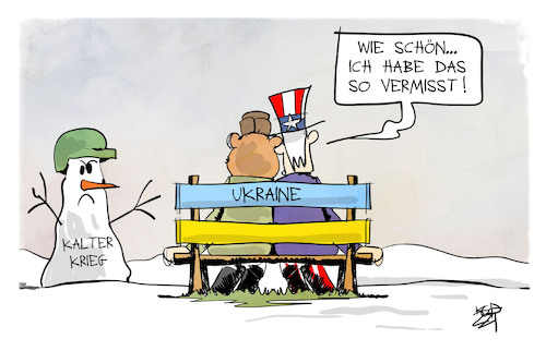 Cartoon: Kalter Krieg in der Ukraine (medium) by Kostas Koufogiorgos tagged karikatur,koufogiorgos,illustration,cartoon,ukraine,krieg,konflikt,kalt,usa,russland,schnee,schneemann,nostalgie,uncle,sam,bär,karikatur,koufogiorgos,illustration,cartoon,ukraine,krieg,konflikt,kalt,usa,russland,schnee,schneemann,nostalgie,uncle,sam,bär