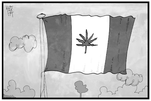 Cartoon: Kanada legalizes it (medium) by Kostas Koufogiorgos tagged karikatur,koufogiorgos,illustration,cartoon,hanf,kanada,marihuana,hasch,droge,joint,gesundheit,fahne,flagge,legalisierung,karikatur,koufogiorgos,illustration,cartoon,hanf,kanada,marihuana,hasch,droge,joint,gesundheit,fahne,flagge,legalisierung