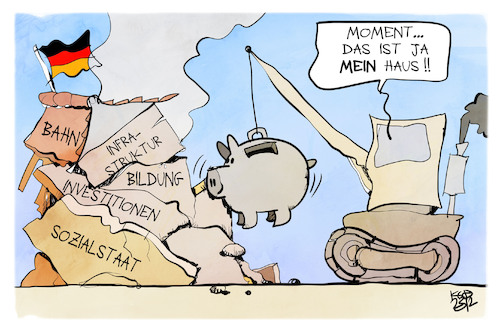 Cartoon: Kaputtsparen (medium) by Kostas Koufogiorgos tagged karikaturen,koufogiorgos,kaputt,abrissbirne,baustelle,karikaturen,koufogiorgos,kaputt,abrissbirne,baustelle