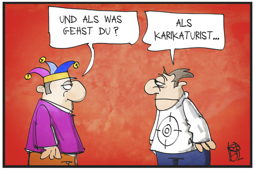 Cartoon: Karneval und Meinungsfreiheit (medium) by Kostas Koufogiorgos tagged karikatur,koufogiorgos,illustration,cartoon,karneval,narr,kostüm,verkleidung,karikaturist,zielscheibe,angriff,fasching,karikatur,koufogiorgos,illustration,cartoon,karneval,narr,kostüm,verkleidung,karikaturist,zielscheibe,angriff,fasching