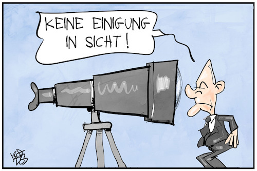 Cartoon: Keine Einigung in Sicht (medium) by Kostas Koufogiorgos tagged scholz,ampel,fernrohr,teleskop,scholz,ampel,fernrohr,teleskop