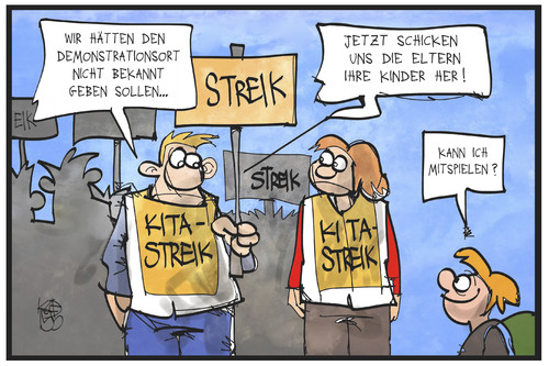 Cartoon: Kita-Streik (medium) by Kostas Koufogiorgos tagged karikatur,koufogiorgos,illustration,cartoon,kita,streik,erzieher,kind,kindergarten,demonstration,demonstrant,betreuung,familie,karikatur,koufogiorgos,illustration,cartoon,kita,streik,erzieher,kind,kindergarten,demonstration,demonstrant,betreuung,familie