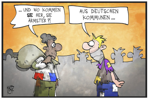 Cartoon: Klamme Kommunen (medium) by Kostas Koufogiorgos tagged karikatur,koufogiorgos,illustration,cartoon,kommunen,flüchtling,arm,geld,deutschland,politik,asyl,einwanderung,immigration,karikatur,koufogiorgos,illustration,cartoon,kommunen,flüchtling,arm,geld,deutschland,politik,asyl,einwanderung,immigration