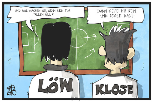 Cartoon: Klose wird Trainer (medium) by Kostas Koufogiorgos tagged karikatur,koufogiorgos,illustration,cartoon,klose,löw,fussball,trainer,dfb,tor,ausbildung,sport,karikatur,koufogiorgos,illustration,cartoon,klose,löw,fussball,trainer,dfb,tor,ausbildung,sport