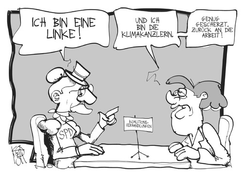 Cartoon: Koalitionsverhandlungen (medium) by Kostas Koufogiorgos tagged parteitag,spd,tante,kanzlerin,klima,linke,koalition,regierung,cdu,union,karikatur,koufogiorgos,parteitag,spd,tante,kanzlerin,klima,linke,koalition,regierung,cdu,union,karikatur,koufogiorgos