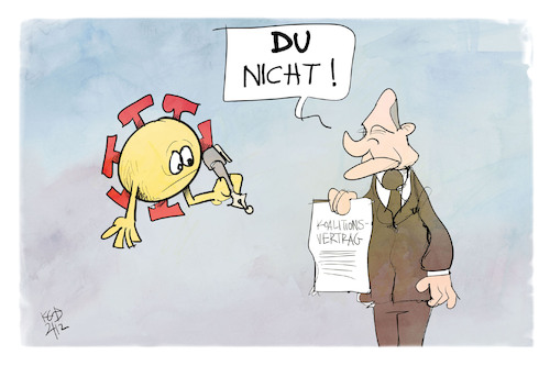 Cartoon: Koalitionsvertrag (medium) by Kostas Koufogiorgos tagged karikatur,koufogiorgos,illustration,cartoon,koalitionsvertrag,virus,scholz,regierung,pandemie,karikatur,koufogiorgos,illustration,cartoon,koalitionsvertrag,virus,scholz,regierung,pandemie