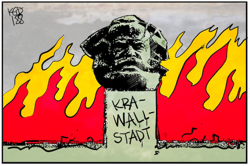 Cartoon: Kra-Wall-Stadt (medium) by Kostas Koufogiorgos tagged karikatur,koufogiorgos,illustration,cartoon,krawall,karl,marx,chemnitz,sachsen,rechtsextremismus,karikatur,koufogiorgos,illustration,cartoon,krawall,karl,marx,chemnitz,sachsen,rechtsextremismus