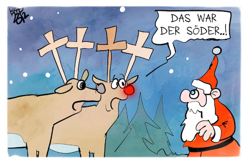 Cartoon: Kreuzerlass (medium) by Kostas Koufogiorgos tagged karikatur,koufogiorgos,söder,kreuz,kreuzerlass,weihnachtsmann,rentier,karikatur,koufogiorgos,söder,kreuz,kreuzerlass,weihnachtsmann,rentier