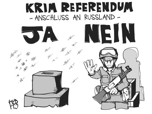 Cartoon: Krim-Referendum (medium) by Kostas Koufogiorgos tagged illustration,karikatur,cartoon,koufogiorgos,krim,russland,referendum,ja,nein,volksentscheid,soldat,militär,gewalt,demokratie,anschluss,politik,wahlurne,wahllokal,wahl,illustration,karikatur,cartoon,koufogiorgos,krim,russland,referendum,ja,nein,volksentscheid,soldat,militär,gewalt,demokratie,anschluss,politik,wahlurne,wahllokal,wahl