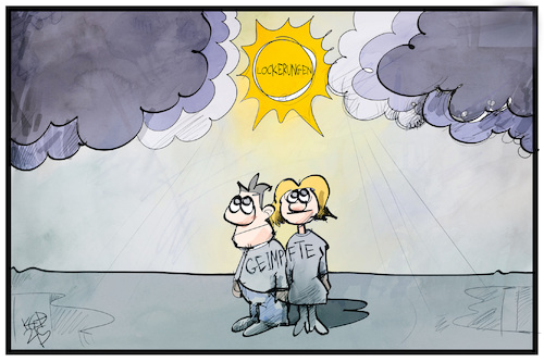 Cartoon: Lockerungen (medium) by Kostas Koufogiorgos tagged karikatur,koufogiorgos,illustration,cartoon,wolken,licht,lockerung,pandemie,impfung,geimpfte,karikatur,koufogiorgos,illustration,cartoon,wolken,licht,lockerung,pandemie,impfung,geimpfte