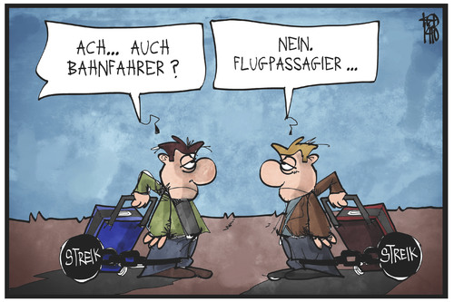 Cartoon: Lokführer- und Pilotenstreik (medium) by Kostas Koufogiorgos tagged karikatur,koufogiorgos,illustration,cartoon,streik,tarifstreit,arbeitskampf,lokführer,piloten,passagier,fahrgast,geisel,verkehr,tourismus,politik,karikatur,koufogiorgos,illustration,cartoon,streik,tarifstreit,arbeitskampf,lokführer,piloten,passagier,fahrgast,geisel,verkehr,tourismus,politik