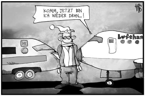 Cartoon: Lokführer- und Pilotenstreik (medium) by Kostas Koufogiorgos tagged karikatur,koufogiorgos,illustration,cartoon,bahn,db,lufthansa,lokführer,gdl,piloten,streik,arbeitskampf,michel,passagier,verkehr,politik,flugzeug,kunde,karikatur,koufogiorgos,illustration,cartoon,bahn,db,lufthansa,lokführer,gdl,piloten,streik,arbeitskampf,michel,passagier,verkehr,politik,flugzeug,kunde