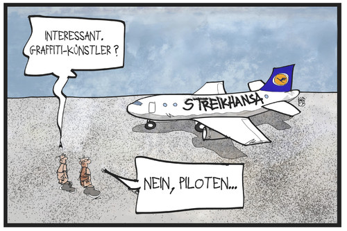 Cartoon: Lufthansa (medium) by Kostas Koufogiorgos tagged karikatur,koufogiorgos,illustration,cartoon,lufthansa,streik,piloten,graffiti,flugzeug,flughafen,arbeit,arbeitskampf,streikhansa,kunst,karikatur,koufogiorgos,illustration,cartoon,lufthansa,streik,piloten,graffiti,flugzeug,flughafen,arbeit,arbeitskampf,streikhansa,kunst