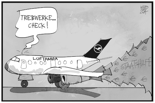 Cartoon: Lufthansa (medium) by Kostas Koufogiorgos tagged karikatur,koufogiorgos,illustration,cartoon,lufthansa,staatshilfe,triebwerk,geld,kredit,flugzeug,airline,wirtschaft,rettungspaket,karikatur,koufogiorgos,illustration,cartoon,lufthansa,staatshilfe,triebwerk,geld,kredit,flugzeug,airline,wirtschaft,rettungspaket