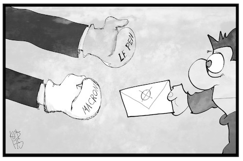 Cartoon: Macron und Le Pen (medium) by Kostas Koufogiorgos tagged karikatur,koufogiorgos,illustration,cartoon,macron,le,pen,frankreich,wahl,stimmzettel,stimme,stimmabgabe,demokratie,boxhandschuh,kampf,karikatur,koufogiorgos,illustration,cartoon,macron,le,pen,frankreich,wahl,stimmzettel,stimme,stimmabgabe,demokratie,boxhandschuh,kampf