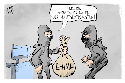 Cartoon: Mail-Hack (medium) by Kostas Koufogiorgos tagged karikatur,koufogiorgos,mail,hacker,daten,hail,rechtsextremismus,terrorismus,karikatur,koufogiorgos,mail,hacker,daten,hail,rechtsextremismus,terrorismus