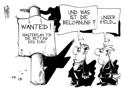 Cartoon: Masterplan (medium) by Kostas Koufogiorgos tagged masterplan,wanted,euro,rettung,gipfel,rüssel,europa,eu,belohnung,geld,schulden,krise,karikatur,kostas,koufogiorgos,masterplan,wanted,euro,rettung,gipfel,rüssel,europa,eu,belohnung,geld,schulden,krise,karikatur,kostas,koufogiorgos