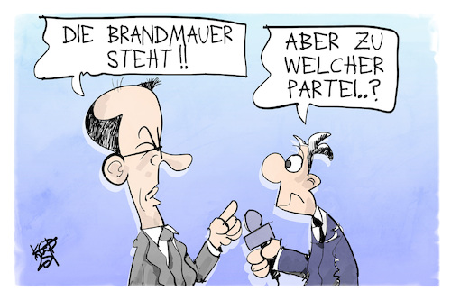 Cartoon: Merzens Brandmauer (medium) by Kostas Koufogiorgos tagged karikatur,koufogiorgos,brandmauer,merz,partei,karikatur,koufogiorgos,brandmauer,merz,partei