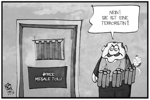 Cartoon: Mesale Tolu (medium) by Kostas Koufogiorgos tagged karikatur,koufogiorgos,illustration,cartoon,mesale,tolu,erdogan,tuerkei,gefängnis,zelle,terrorismus,terrorist,haft,karikatur,koufogiorgos,illustration,cartoon,mesale,tolu,erdogan,tuerkei,gefängnis,zelle,terrorismus,terrorist,haft