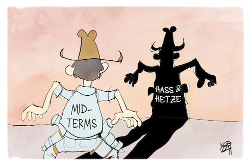 Cartoon: Midterms (medium) by Kostas Koufogiorgos tagged karikatur,koufogiorgos,midterms,usa,demokratie,cowboy,karikatur,koufogiorgos,midterms,usa,demokratie,cowboy