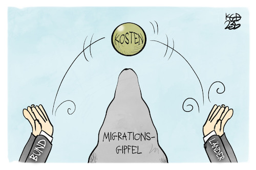 Cartoon: Migrationsgipfel (medium) by Kostas Koufogiorgos tagged karikatur,koufogiorgos,migration,flüchtlinge,bund,länder,ball,volley,karikatur,koufogiorgos,migration,flüchtlinge,bund,länder,ball,volley