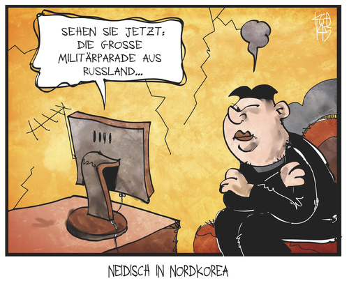 Cartoon: Militärparaden (medium) by Kostas Koufogiorgos tagged karikatur,koufogiorgos,illustration,cartoon,nordkorea,russland,kim,jong,un,diktator,parade,militär,fernsehen,neid,eifersucht,show,politik,gedenktag,karikatur,koufogiorgos,illustration,cartoon,nordkorea,russland,kim,jong,un,diktator,parade,militär,fernsehen,neid,eifersucht,show,politik,gedenktag