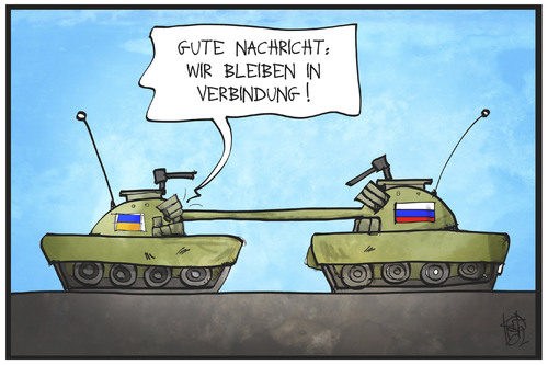 Cartoon: Minsk II (medium) by Kostas Koufogiorgos tagged karikatur,koufogiorgos,illustration,cartoon,minsk,frieden,krieg,gipfel,verbindung,gespräch,panzer,konfrontation,russland,ukraine,politik,diplomatie,krise,karikatur,koufogiorgos,illustration,cartoon,minsk,frieden,krieg,gipfel,verbindung,gespräch,panzer,konfrontation,russland,ukraine,politik,diplomatie,krise