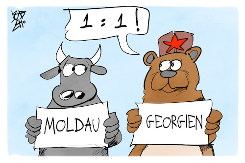 Cartoon: Moldau und Georgien (medium) by Kostas Koufogiorgos tagged karikatur,koufogiorgos,moldau,georgien,bär,stier,eu,russland,spielstand,wahl,demokratie,karikatur,koufogiorgos,moldau,georgien,bär,stier,eu,russland,spielstand,wahl,demokratie