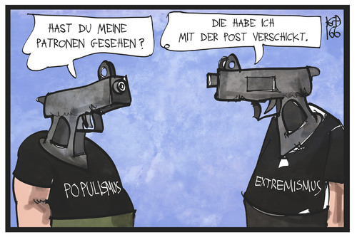 Cartoon: Morddrohungen (medium) by Kostas Koufogiorgos tagged karikatur,koufogiorgos,illustration,cartoon,morddrohung,pistole,waffe,patrone,maas,briefkasten,rechtsextremismus,populismus,politik,kriminalität,gewalt,karikatur,koufogiorgos,illustration,cartoon,morddrohung,pistole,waffe,patrone,maas,briefkasten,rechtsextremismus,populismus,politik,kriminalität,gewalt